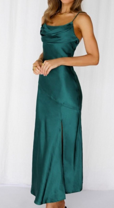 Forest Green Satin Formal Dress - Size XS