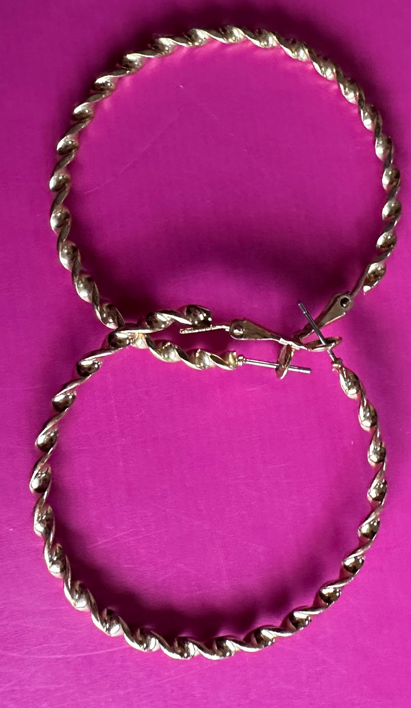 Vintage Goldtone Twist Hoop Earrings 5cm
