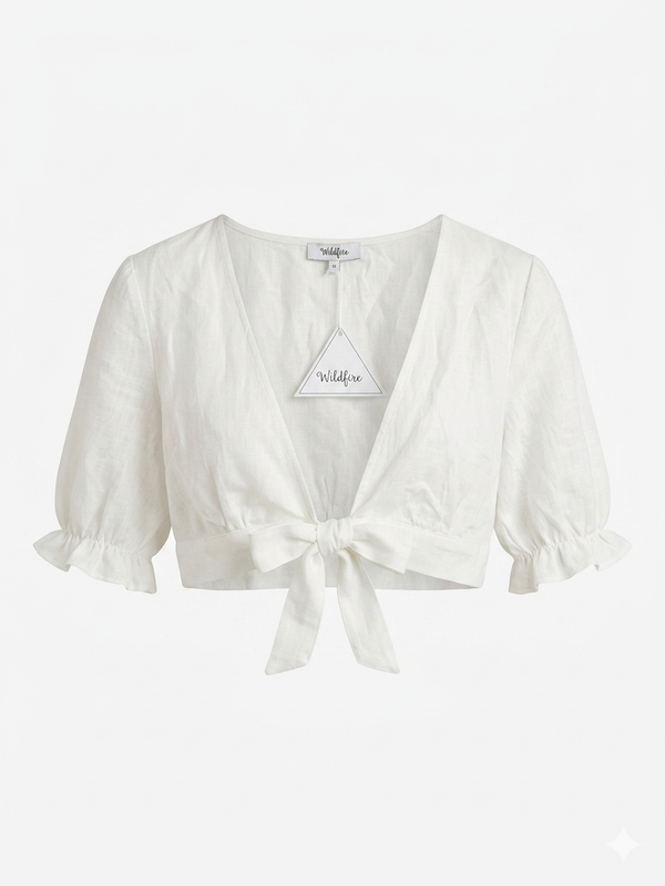 Cream Tie Front Linen Blouse size 10
