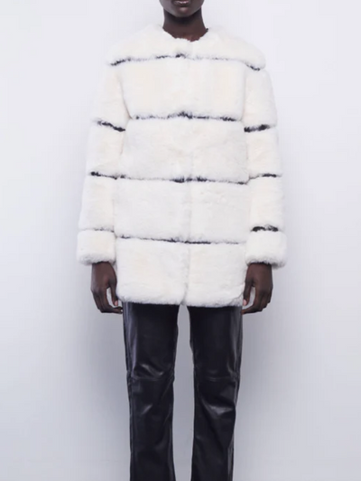 DEA The Label Faux Fur Jacket - White with Black trim BNWT