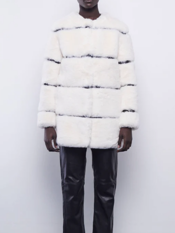 DEA The Label Faux Fur Jacket - White with Black trim BNWT