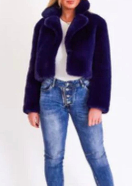 DEA The Label Faux Fur Cropped Jacket - Ink Size 8