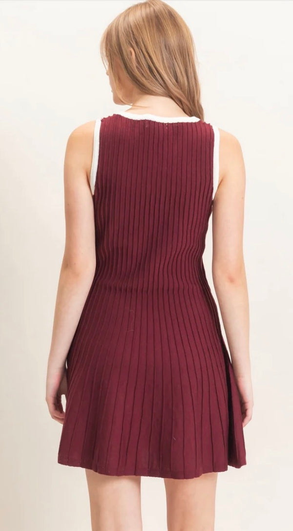 Red Knit Dress with White Trim - Size 10