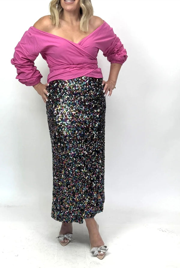 Mardi Gras Sequin Skirt - Multicoloured - Size 20