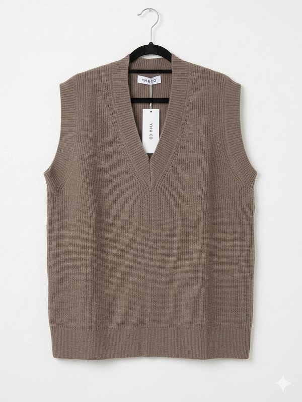 YH & CO V-Neck Knitted Taupe Vest - Size S/M