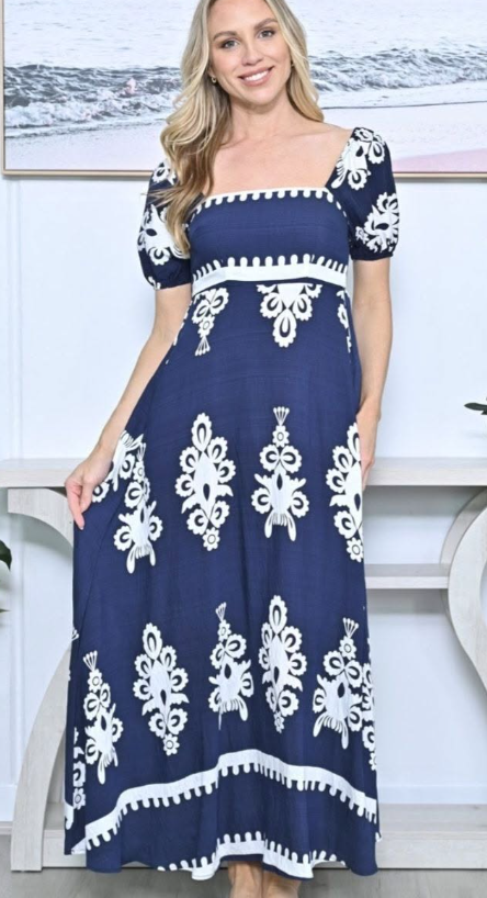 Blue and White Island Style Maxi Blue - Size 10
