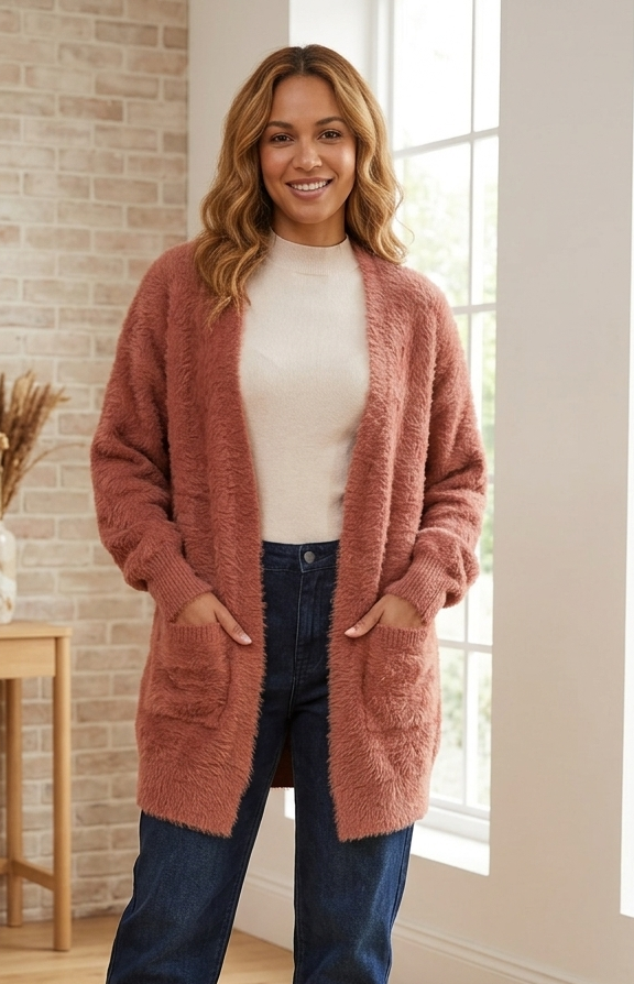 Miracle Fuzzy Cardigan - Rust - Size M/L